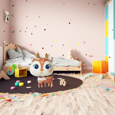 Balon din Folie Metalizata, , Mini Figurine, Model Cerb, Tematica Aniversare, 49x74.5 cm, Ambalaj Individual, Pai Inclus, Umflare cu Aer sau Heliu, Maro [2]