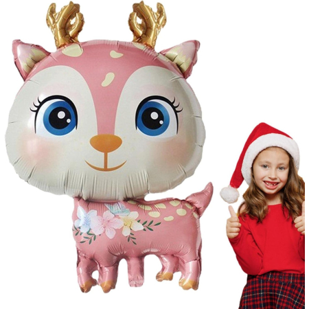 Balon din Folie Metalizata, , Mini Figurine, Model Cerb, Tematica Aniversare, 49x74.5 cm, Ambalaj Individual, Pai Inclus, Umflare cu Aer sau Heliu, Roz [2]