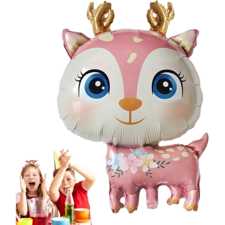 Balon din Folie Metalizata, , Mini Figurine, Model Cerb, Tematica Aniversare, 49x74.5 cm, Ambalaj Individual, Pai Inclus, Umflare cu Aer sau Heliu, Roz [9]