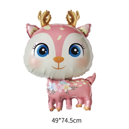 Balon din Folie Metalizata, , Mini Figurine, Model Cerb, Tematica Aniversare, 49x74.5 cm, Ambalaj Individual, Pai Inclus, Umflare cu Aer sau Heliu, Roz [5]