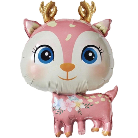 ✨TOATE PRODUSELE✨ - Balon din Folie Metalizata, , Mini Figurine, Model Cerb, Tematica Aniversare, 49x74.5 cm, Ambalaj Individual, Pai Inclus, Umflare cu Aer sau Heliu, Roz
