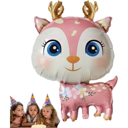 Balon din Folie Metalizata, , Mini Figurine, Model Cerb, Tematica Aniversare, 49x74.5 cm, Ambalaj Individual, Pai Inclus, Umflare cu Aer sau Heliu, Roz [4]