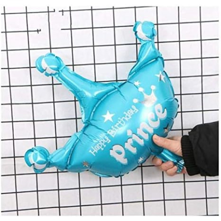 Balon din Folie Metalizata, , Mini Figurine, Model Coroana de Print, Tematica Aniversare, 42x38 cm, Ambalaj Individual, Pai Inclus, Umflare cu Aer sau Heliu, Albastru [2]