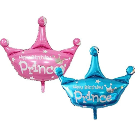 Balon din Folie Metalizata, , Mini Figurine, Model Coroana de Print, Tematica Aniversare, 42x38 cm, Ambalaj Individual, Pai Inclus, Umflare cu Aer sau Heliu, Albastru [3]