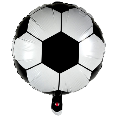 Balon din Folie Metalizata, , Mini Figurine, Model Minge de Fotbal, Tematica Aniversare, 30x24 cm, Ambalaj Individual, Pai Inclus, Umflare cu Aer sau Heliu, Alb-Negru [1]