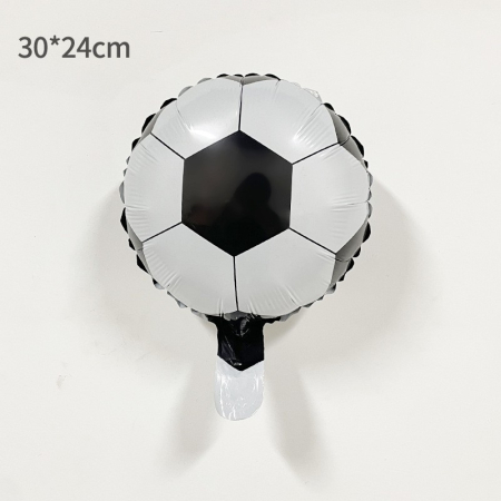 Balon din Folie Metalizata, , Mini Figurine, Model Minge de Fotbal, Tematica Aniversare, 30x24 cm, Ambalaj Individual, Pai Inclus, Umflare cu Aer sau Heliu, Alb-Negru [2]