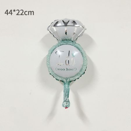 Balon din Folie Metalizata, , Mini Figurine Nunta, Model Inel de Logodna, Tematica Cerere in Casatorie, 46x23 cm, Ambalaj Individual, Pai Inclus, Umflare cu Aer sau Heliu, Albastru [2]