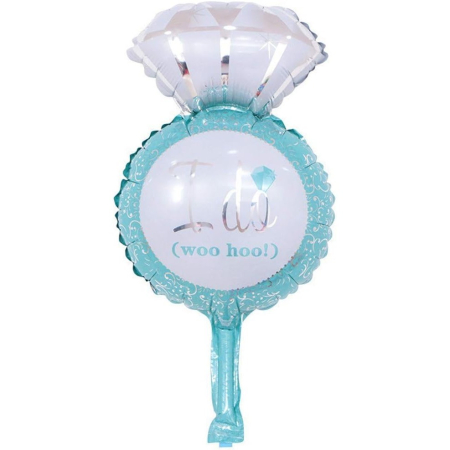 Balon din Folie Metalizata, , Mini Figurine Nunta, Model Inel de Logodna, Tematica Cerere in Casatorie, 46x23 cm, Ambalaj Individual, Pai Inclus, Umflare cu Aer sau Heliu, Albastru [3]