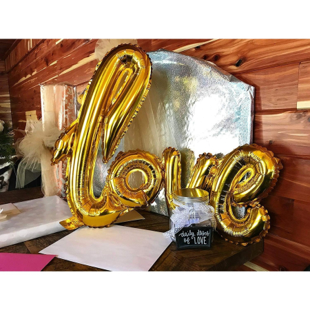 Balon din Folie Metalizata, , Model Love scris de mana, 102x65 cm, Tematica Ziua Îndrăgostiților, Ambalaj Individual, Pai Inclus, Umflare cu Aer sau Heliu, Auriu [3]