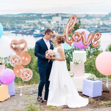 Balon din Folie Metalizata, , Model Love scris de mana, 102x65 cm, Tematica Ziua Îndrăgostiților, Ambalaj Individual, Pai Inclus, Umflare cu Aer sau Heliu, Rose Gold [2]