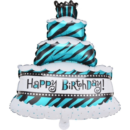 ✨TOATE PRODUSELE✨ - Balon din Folie Metalizata, , Model Tort cu 4 Straturi, Balon Aniversar, Model Happy Birthday, 62x43 cm, Ambalaj Individual, Pai inclus, Umflare cu Aer sau Heliu, Albastru