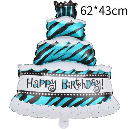 Balon din Folie Metalizata, , Model Tort cu 4 Straturi, Balon Aniversar, Model Happy Birthday, 62x43 cm, Ambalaj Individual, Pai inclus, Umflare cu Aer sau Heliu, Albastru [1]