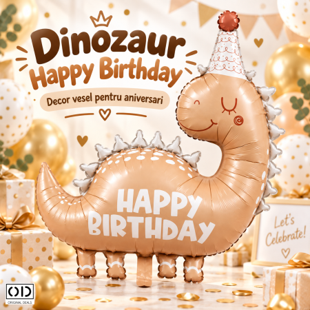Balon Happy Birthday model dinozaur pentru petrecere copii