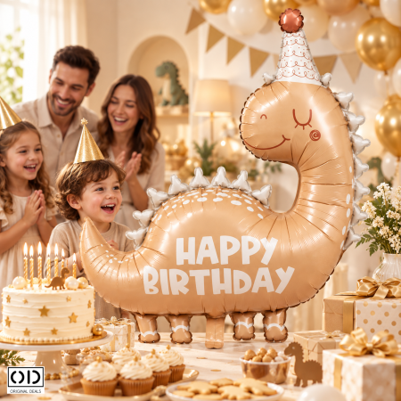 Jucarii, Copii & Bebe - Balon Dinozaur Happy Birthday din Folie Metalizata, 80 x 77 cm, Maro | ORIGINAL DEALS