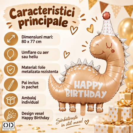 Balon mare Dinozaur Brontosaurus 80 x 77 cm pentru aniversare