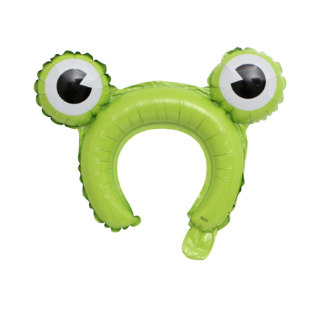 Balon din Folie Metalizata, , Tip Coronita cu Urechi, Model Broasca, Ambalaj Individual, Pai Inclus, Umflare cu Aer sau Heliu, 28 x 31 cm, Verde [3]