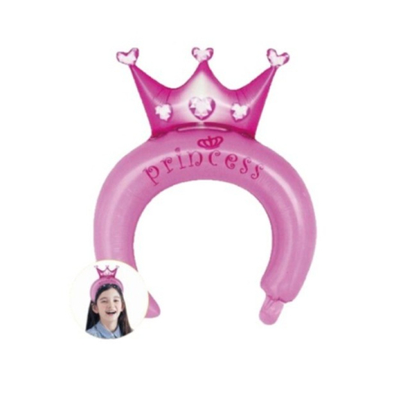 Balon din Folie Metalizata, , Tip Coronita cu Urechi, Model Coronita de Printesa, Ambalaj Individual, Pai Inclus, Umflare cu Aer sau Heliu, 30 x 27 cm, Roz [2]