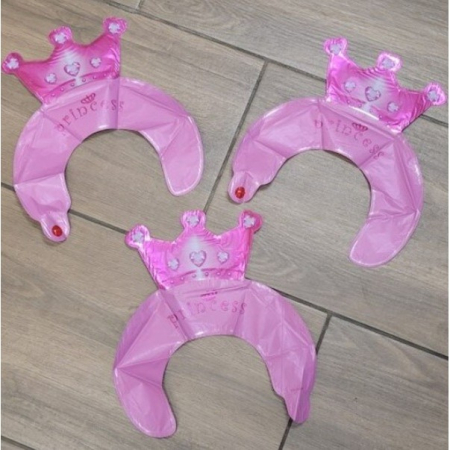Balon din Folie Metalizata, , Tip Coronita cu Urechi, Model Coronita de Printesa, Ambalaj Individual, Pai Inclus, Umflare cu Aer sau Heliu, 30 x 27 cm, Roz [1]