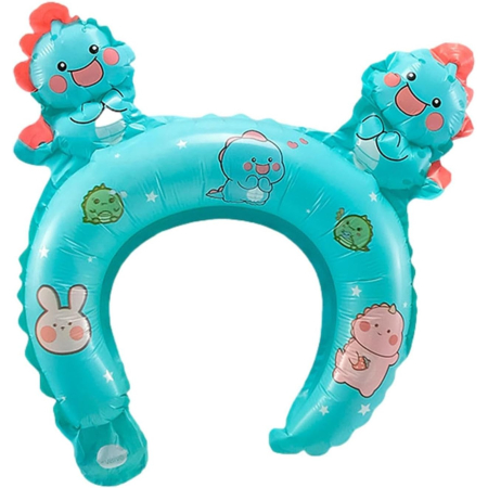 Baloane Coronita - Balon din Folie Metalizata, , Tip Coronita cu Urechi, Model Dinozauri, Ambalaj Individual, Pai Inclus, Umflare cu Aer sau Heliu, 29 x 26.5 cm, Albastru