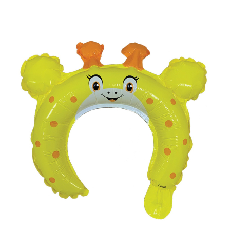 ✨TOATE PRODUSELE✨ - Balon din Folie Metalizata, , Tip Coronita cu Urechi, Model Girafa, Ambalaj Individual, Pai Inclus, Umflare cu Aer sau Heliu, 28 x 31 cm, Galben