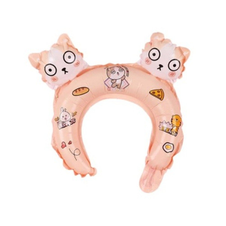 ✨TOATE PRODUSELE✨ - Balon din Folie Metalizata, , Tip Coronita cu Urechi, Model Hello Kitty, Ambalaj Individual, Pai Inclus, Umflare cu Aer sau Heliu, 30 x 29 cm, Rose