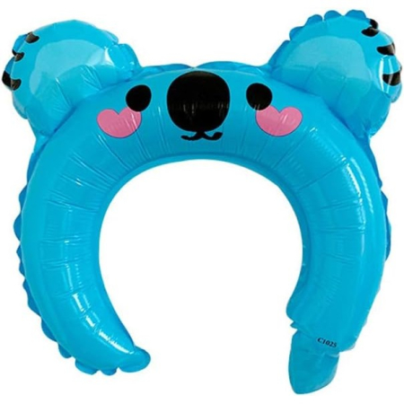 Balon din Folie Metalizata, , Tip Coronita cu Urechi, Model Koala, Ambalaj Individual, Pai Inclus, Umflare cu Aer sau Heliu, 26.5 x 28 cm, Albastru [3]