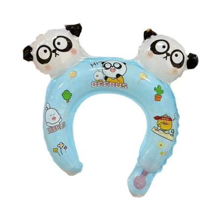 ✨TOATE PRODUSELE✨ - Balon din Folie Metalizata, , Tip Coronita cu Urechi, Model Panda Mirat, Ambalaj Individual, Pai Inclus, Umflare cu Aer sau Heliu, 30 x 27 cm, Bleu