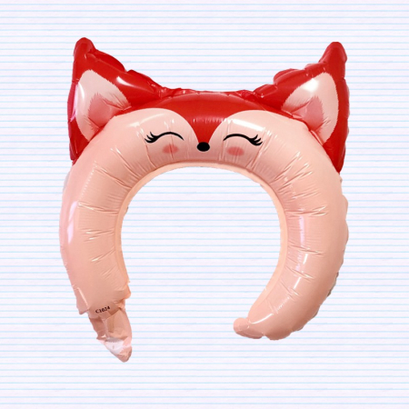 Balon din Folie Metalizata, , Tip Coronita cu Urechi, Model Vulpe, Ambalaj Individual, Pai Inclus, Umflare cu Aer sau Heliu, 27 x 29 cm, Rosu [3]