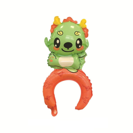 ✨TOATE PRODUSELE✨ - Balon din Folie Metalizata, , Tip Coronita, Model Dragon, Ambalaj Individual, Pai Inclus, Umflare cu Aer sau Heliu, 49 x 27.5 cm, Verde