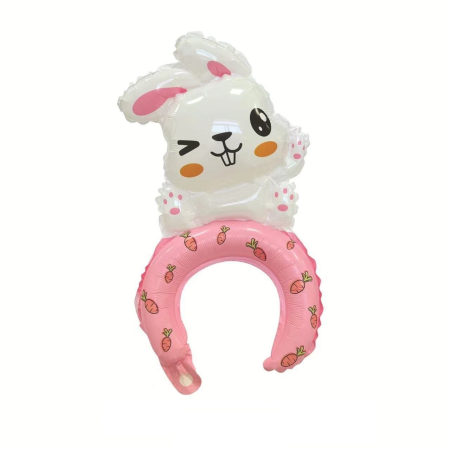 ✨TOATE PRODUSELE✨ - Balon din Folie Metalizata, , Tip Coronita, Model Iepure, Ambalaj Individual, Pai Inclus, Umflare cu Aer sau Heliu, 48 x 28 cm, Roz