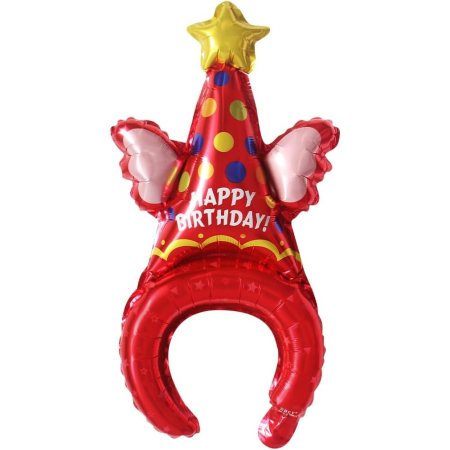 ✨TOATE PRODUSELE✨ - Balon din Folie Metalizata, , Tip Coronita, Model Palarie de Petrecere, Ambalaj Individual, Pai Inclus, Umflare cu Aer sau Heliu, 31 x 50 cm, Rosu