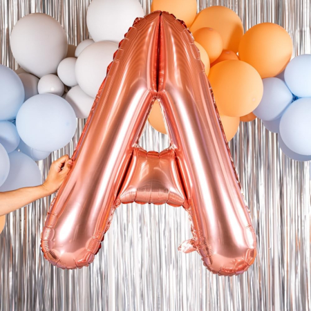 Balon Folie Metalizata Litera A, , 100 cm, Umflati cu Heliu sau Aer, Ambalaj Individual, Pai inclus, Rose Gold [4]