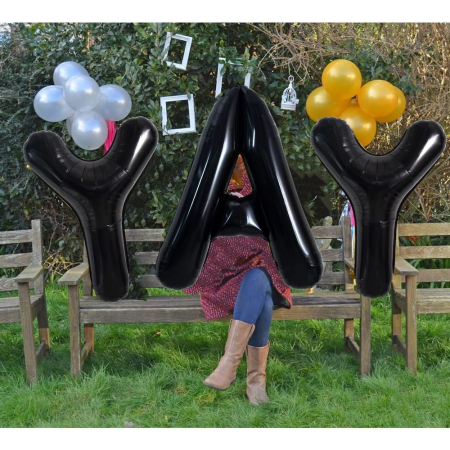 Balon Folie Metalizata Litera A, , 40 cm, Umflati cu Heliu sau Aer, Ambalaj Individual, Pai inclus, Negru [4]