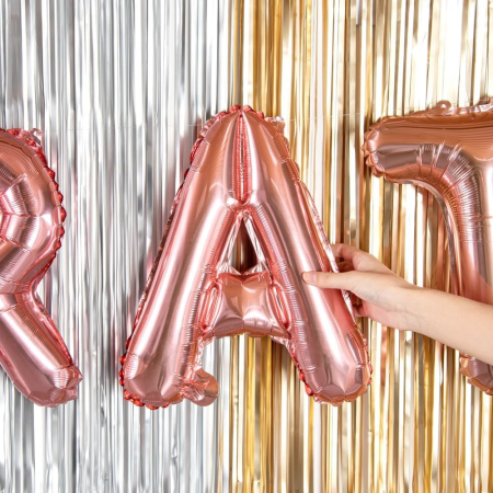 Balon Folie Metalizata Litera A, , 40 cm, Umflati cu Heliu sau Aer, Ambalaj Individual, Pai inclus, Rose Gold [6]