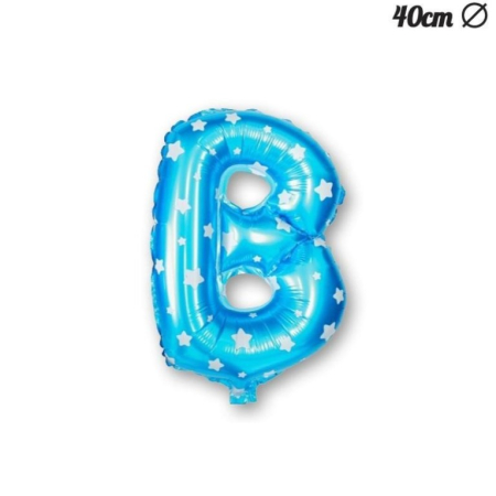 Balon Folie Metalizata Litera B, , 40 cm, Cu Imprimeu Stelute, Umflati cu Heliu sau Aer, Ambalaj Individual, Pai inclus, Albastru [4]