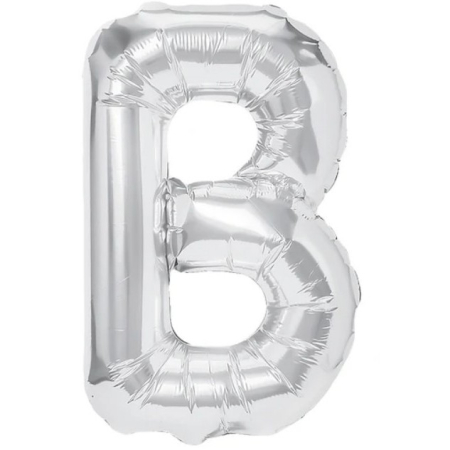 ✨TOATE PRODUSELE✨ - Balon Folie Metalizata Litera B, , 40 cm, Umflati cu Heliu sau Aer, Ambalaj Individual, Pai inclus, Argintiu