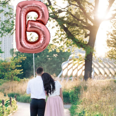 Balon Folie Metalizata Litera B, , 80 cm, Umflati cu Heliu sau Aer, Ambalaj Individual, Pai inclus, Rose Gold [6]