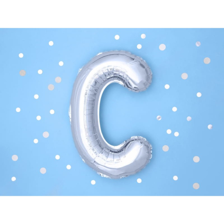 Balon Folie Metalizata Litera C, , 40 cm, Umflati cu Heliu sau Aer, Ambalaj Individual, Pai inclus, Argintiu [3]