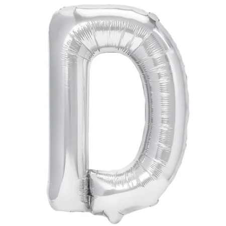 ✨TOATE PRODUSELE✨ - Balon Folie Metalizata Litera D, , 40 cm, Umflati cu Heliu sau Aer, Ambalaj Individual, Pai inclus, Argintiu
