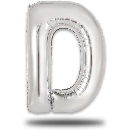 Balon Folie Metalizata Litera D, , 40 cm, Umflati cu Heliu sau Aer, Ambalaj Individual, Pai inclus, Argintiu [8]