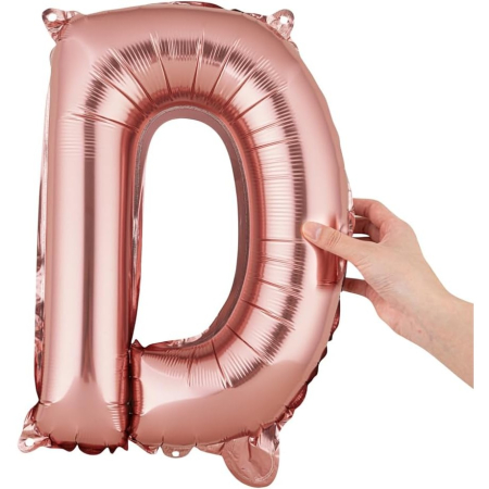 Balon Folie Metalizata Litera D, , 40 cm, Umflati cu Heliu sau Aer, Ambalaj Individual, Pai inclus, Rose Gold [6]