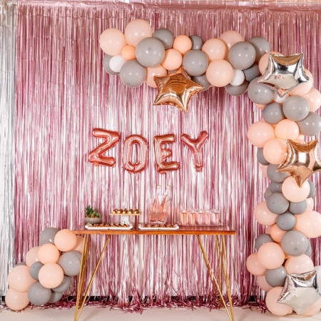 Balon Folie Metalizata Litera E, , 40 cm, Umflati cu Heliu sau Aer, Ambalaj Individual, Pai inclus, Rose Gold [5]