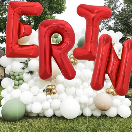 Balon Folie Metalizata Litera E, , 40 cm, Umflati cu Heliu sau Aer, Ambalaj Individual, Pai inclus, Rosu [4]