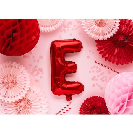 Balon Folie Metalizata Litera E, , 40 cm, Umflati cu Heliu sau Aer, Ambalaj Individual, Pai inclus, Rosu [2]