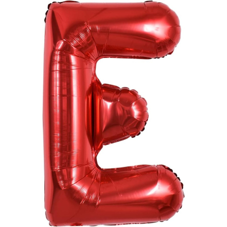 Balon Folie Metalizata Litera E, , 40 cm, Umflati cu Heliu sau Aer, Ambalaj Individual, Pai inclus, Rosu [5]
