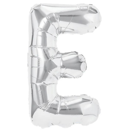 ✨TOATE PRODUSELE✨ - Balon Folie Metalizata Litera E, , 80 cm, Umflati cu Heliu sau Aer, Ambalaj Individual, Pai inclus, Argintiu