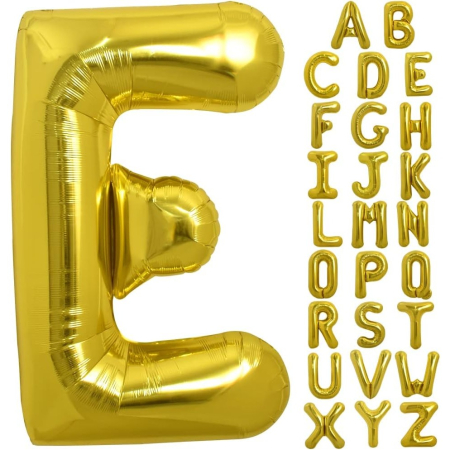 Balon Folie Metalizata Litera E, , 80 cm, Umflati cu Heliu sau Aer, Ambalaj Individual, Pai inclus, Auriu [11]