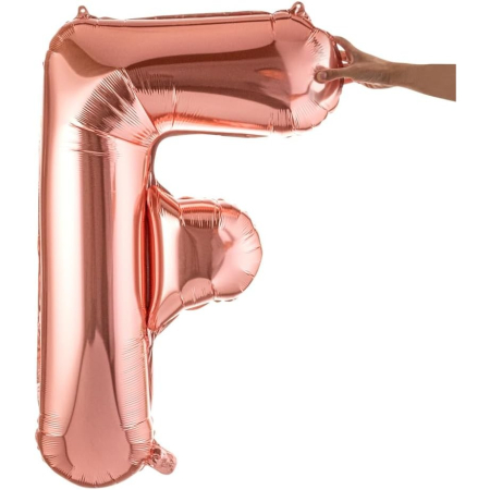 Balon Folie Metalizata Litera F, , 100 cm, Umflati cu Heliu sau Aer, Ambalaj Individual, Pai inclus, Rose Gold [7]