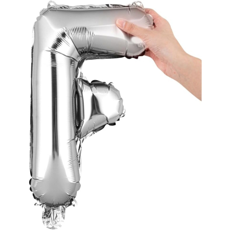 Balon Folie Metalizata Litera F, , 40 cm, Umflati cu Heliu sau Aer, Ambalaj Individual, Pai inclus, Argintiu [7]
