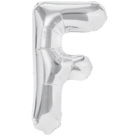 ✨TOATE PRODUSELE✨ - Balon Folie Metalizata Litera F, , 40 cm, Umflati cu Heliu sau Aer, Ambalaj Individual, Pai inclus, Argintiu